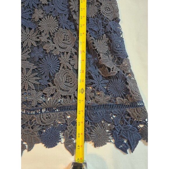 Elie Tahari Navy Blue Lace Floral Sleeveless Dress With Zipper Back US size 8 - Picture 13 of 13